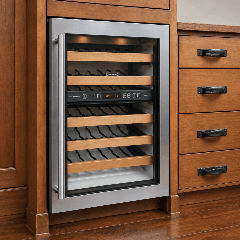 Wine Cooler Repair — built-in cooler with wooden bottle racks