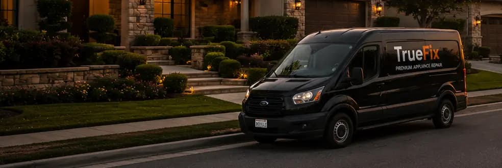 Service van parked in front of home